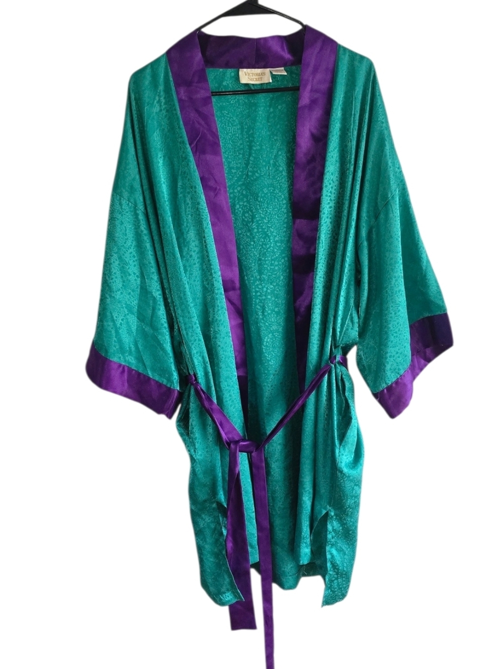 Victoria's Secret Vintage Green and Purple Paisley Kimono Robe One Size 26" PTP - Picture 2 of 5